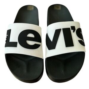 Levis NEW Split Logo Platform Slide Sandals Slip-On Shoes Black White Size 10
